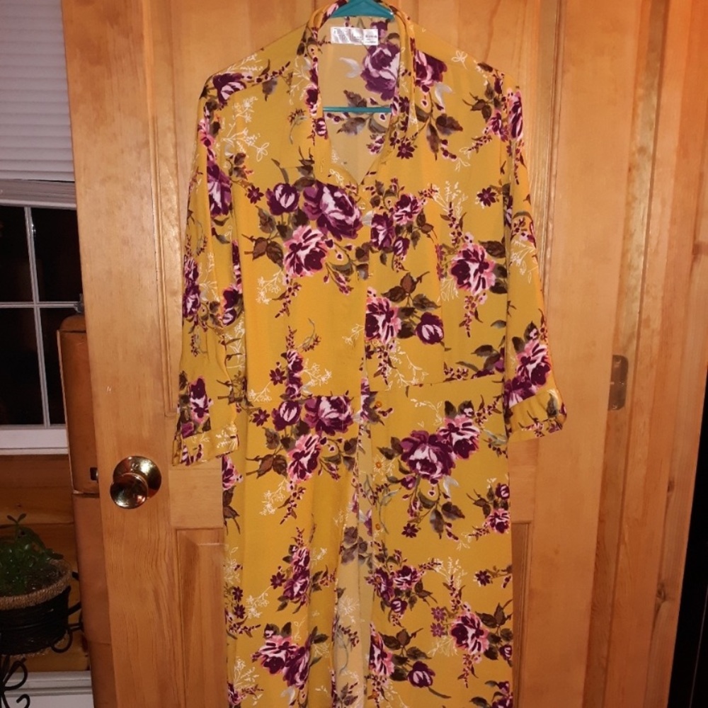 Mustard floral shirt dress Time and Tru xxl (20)